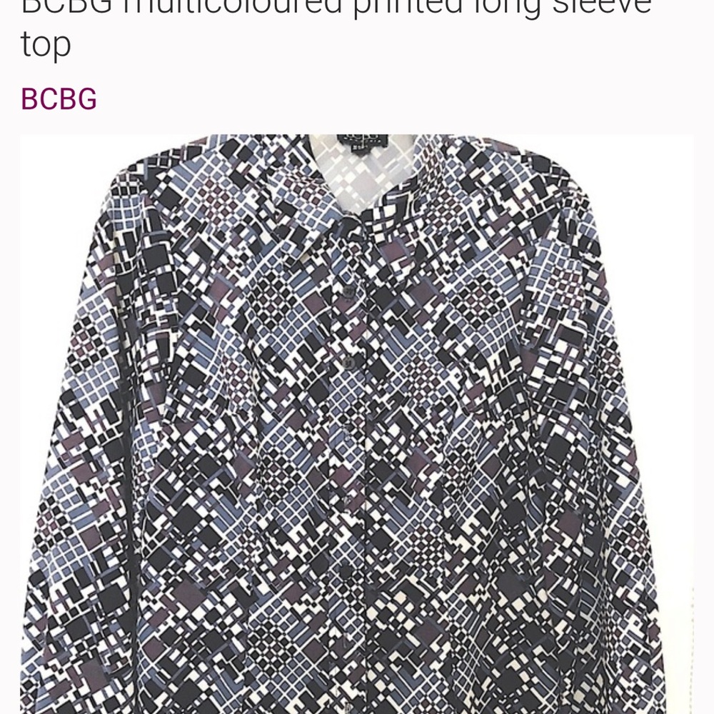 BCBG Geometric Pattern Long Sleeve Shirt - Black, White, Gray
